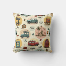 Throw Pillows With Travel Pattern
