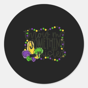 Throw something mister mardi gras beads new orlean classic round sticker