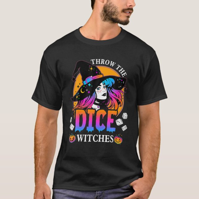 Throw The Dice Witches Bunco Happy Halloween Party T-Shirt (Front)
