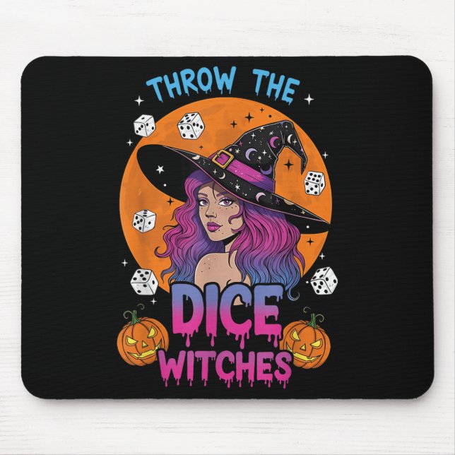 Throw The Dice Witches Bunco Party Funny Halloween Mouse Mat (Front)