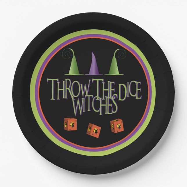 Throw The Dice Witches October Theme Bunco Paper Plate (Front)