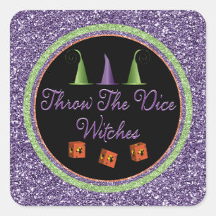 Throw The Dice Witches Purple Sparkle Bunco Square Sticker