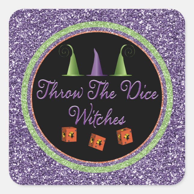 Throw The Dice Witches Purple Sparkle Bunco Square Sticker (Front)