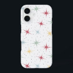 Throwback Atomic Starburst Midcentury Pattern iPhone 16 Case<br><div class="desc">Liven up your cell phone with this fabulous atomic era mid century patterned phone case. This design features starbursts in red,  blue,  green,  and yellow and accented with black dots.</div>