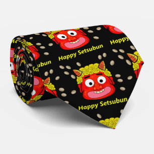 Throwing beans at Demon for Setsubun Tie