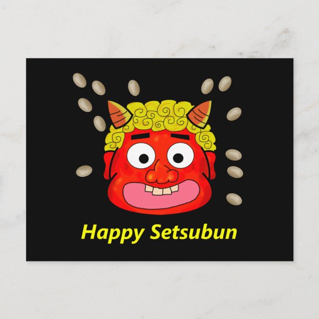 Throwing beans at Demon Postcard (Front)