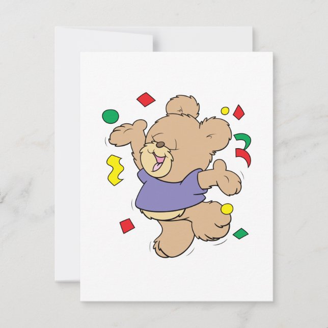 throwing confetti cute party time teddy bear invitation (Front)
