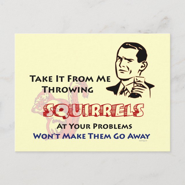 Throwing Squirrels Retro Postcard (Front)
