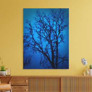 Thru The Glass, Weeping Tree Blue Abstract Art Canvas Print