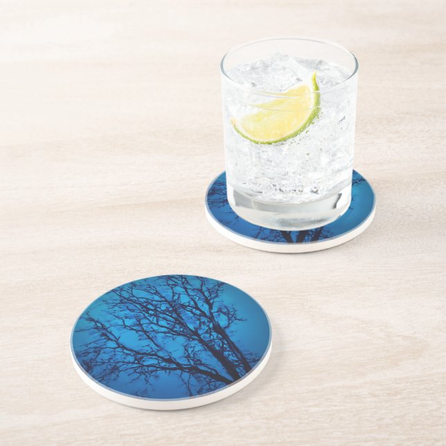 Thru The Glass, Weeping Tree Blue Abstract Art Coaster (Side)