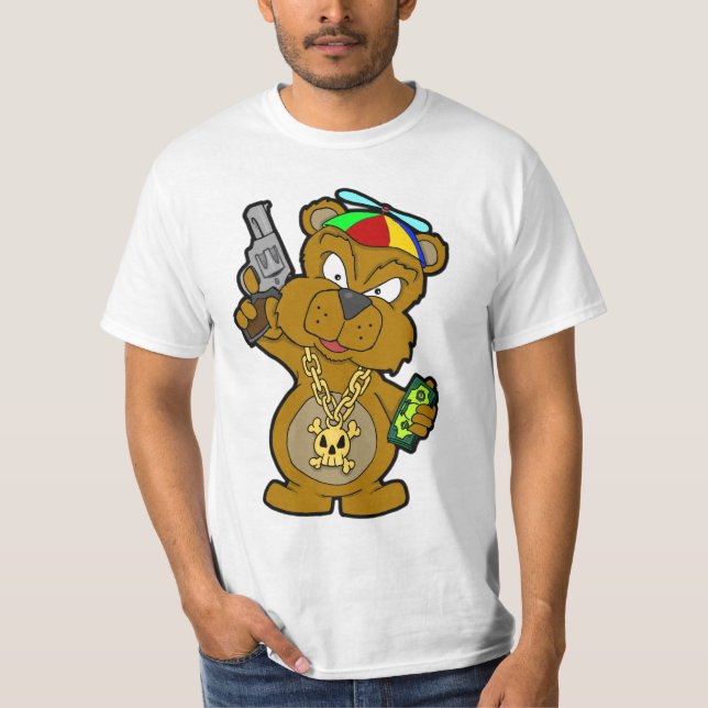 THUG BEAR STREET GAME BLING CASH GUNS CHAOS T-Shirt (Front)