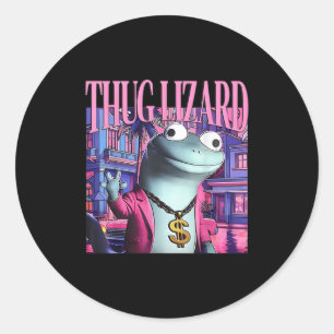 Thug Lizard Funny Weirdcore Animal Lizard Lizard L Classic Round Sticker