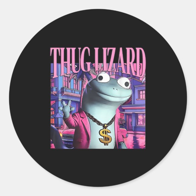 Thug Lizard Funny Weirdcore Animal Lizard Lizard L Classic Round Sticker (Front)