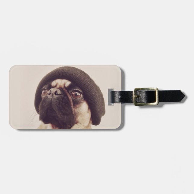 Thug Pug with hat design Luggage Tag (Front Horizontal)