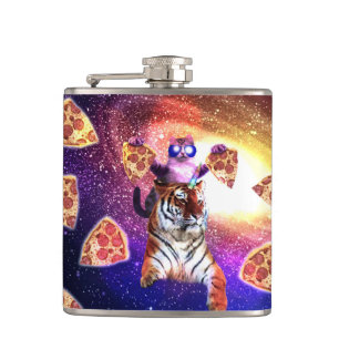 Thug Space Cat On Tiger Unicorn Hip Flask