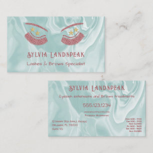 Thulian Pink Glitter Eyelashes & Pale Teal Marble Business Card