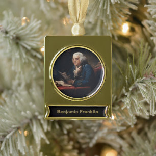 Thumb Portrait, Benjamin Franklin Founding Father Gold Plated Banner Ornament