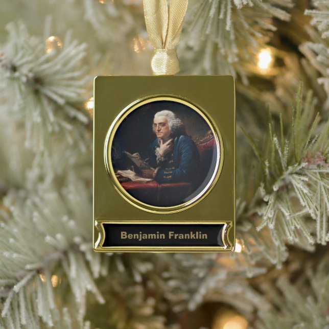 Thumb Portrait, Benjamin Franklin Founding Father Gold Plated Banner Ornament (Tree)