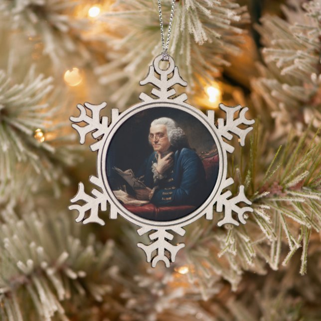 Thumb Portrait, Benjamin Franklin Founding Father Snowflake Pewter Christmas Ornament (Tree)