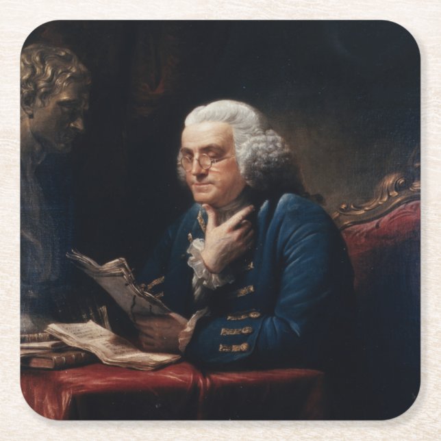 Thumb Portrait, Benjamin Franklin Founding Father Square Paper Coaster (Front)