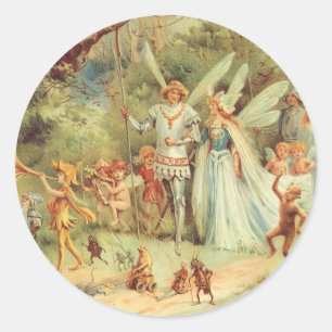 Thumbelina and Prince Wedding, Vintage Fairy Tales Classic Round Sticker