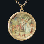 Thumbelina and Prince Wedding, Vintage Fairy Tales Gold Plated Necklace<br><div class="desc">Vintage illustration classic children's fairy tale story by Hans Christian Andersen, Thumbelina, aka Tommelise. A beautiful story of love and romance. The Fairy Princess Thumbelina and her Prince are getting married in the forest surrounded by friends and fairies. Thumbelina receives a pair of wings from her prince now she can...</div>