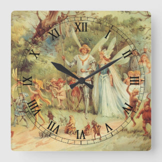 Thumbelina and Prince Wedding, Vintage Fairy Tales Square Wall Clock