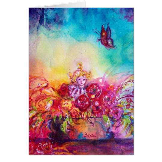 THUMBELINA,FLOWER BASKET AND BUTTERFLY CARD