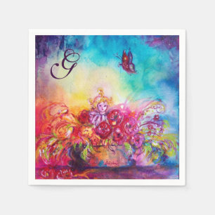 THUMBELINA,FLOWER BASKET AND BUTTERFLY MONOGRAM NAPKIN