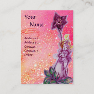 THUMBELINA, PURPLE FLOWER IN PINK FUCHSIA SPARKLES BUSINESS CARD