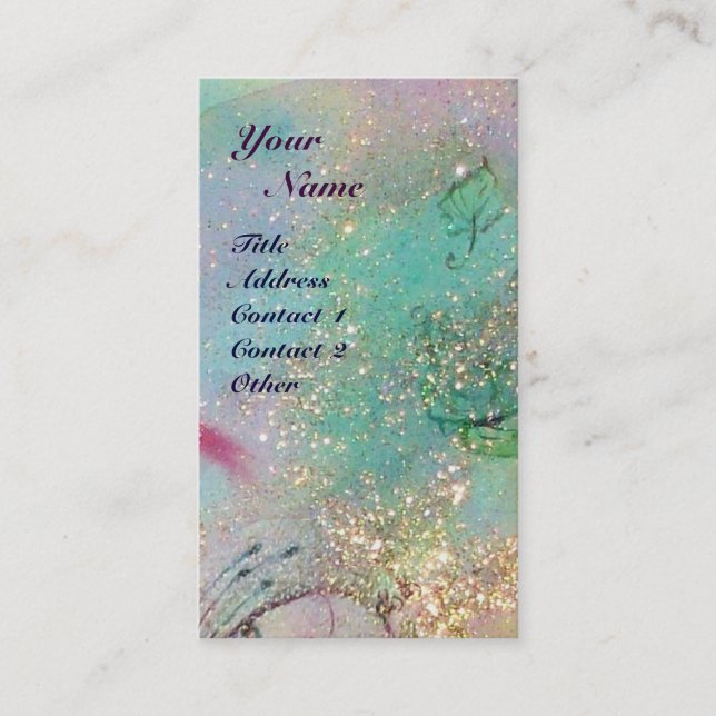 THUMBELINA SLEEPING BETWEEN ROSE LEAVES BUSINESS CARD (Front)