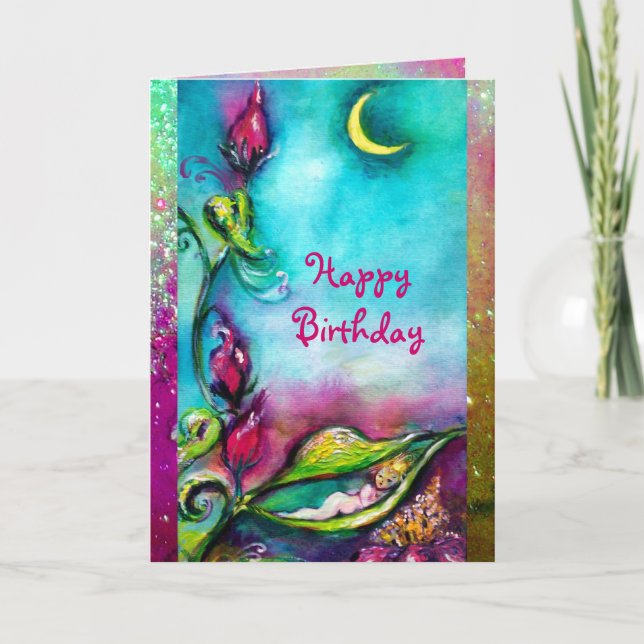 THUMBELINA SLEEPING BETWEEN ROSE LEAVES CARD (Front)