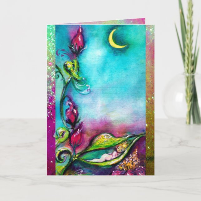 THUMBELINA SLEEPING BETWEEN ROSE LEAVES CARD (Front)