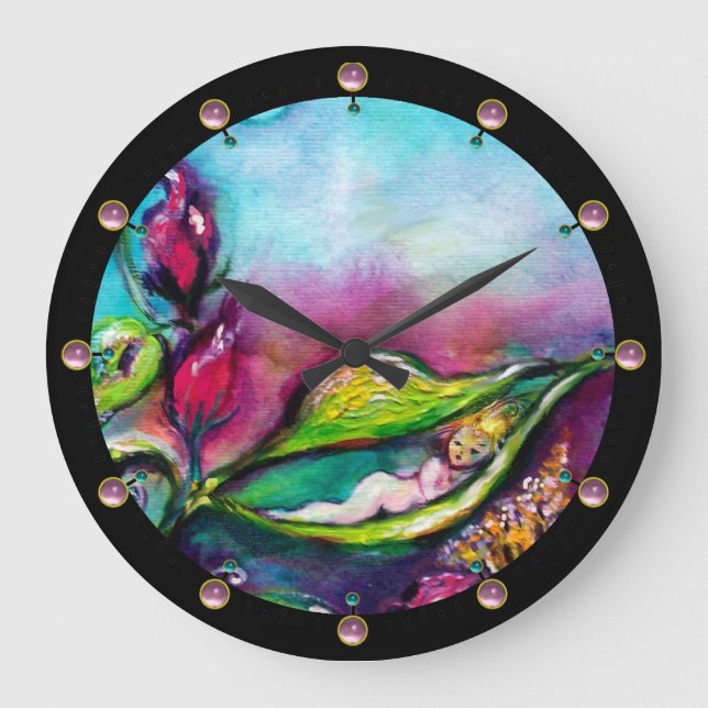 THUMBELINA SLEEPING BETWEEN ROSE LEAVES LARGE CLOCK (Front)