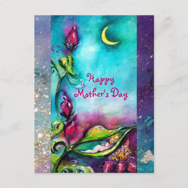 THUMBELINA SLEEPING BETWEEN ROSE LEAVES POSTCARD (Front)