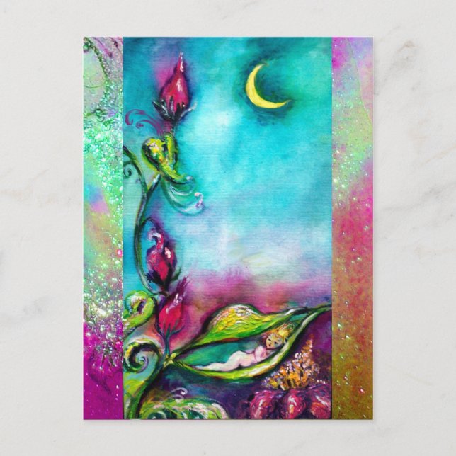 THUMBELINA SLEEPING BETWEEN ROSE LEAVES POSTCARD (Front)