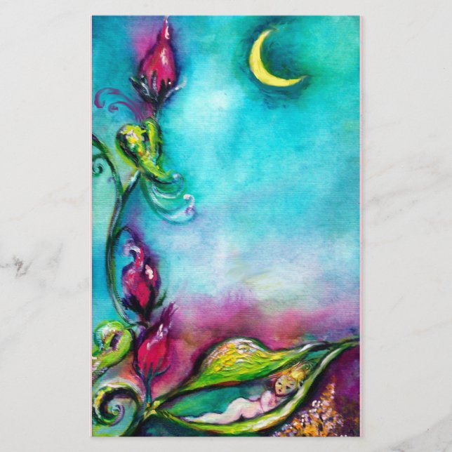 THUMBELINA SLEEPING BETWEEN ROSE LEAVES STATIONERY (Front)