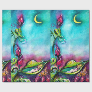 THUMBELINA SLEEPING BETWEEN ROSE LEAVES WRAPPING PAPER