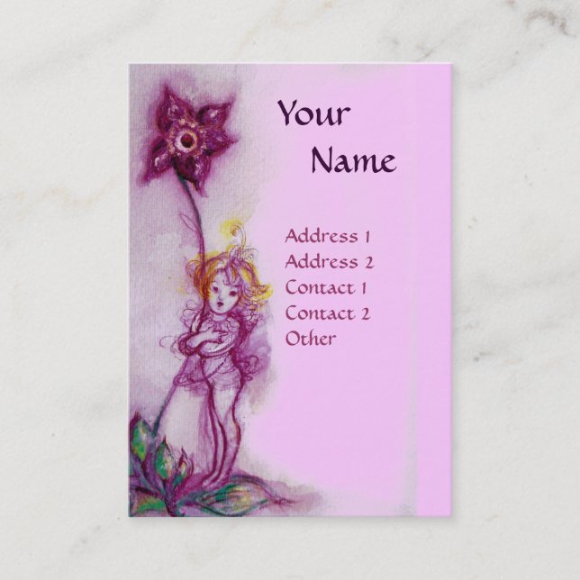 THUMBELINA WITH PINK PURPLE FLOWER MONOGRAM BUSINESS CARD (Front)