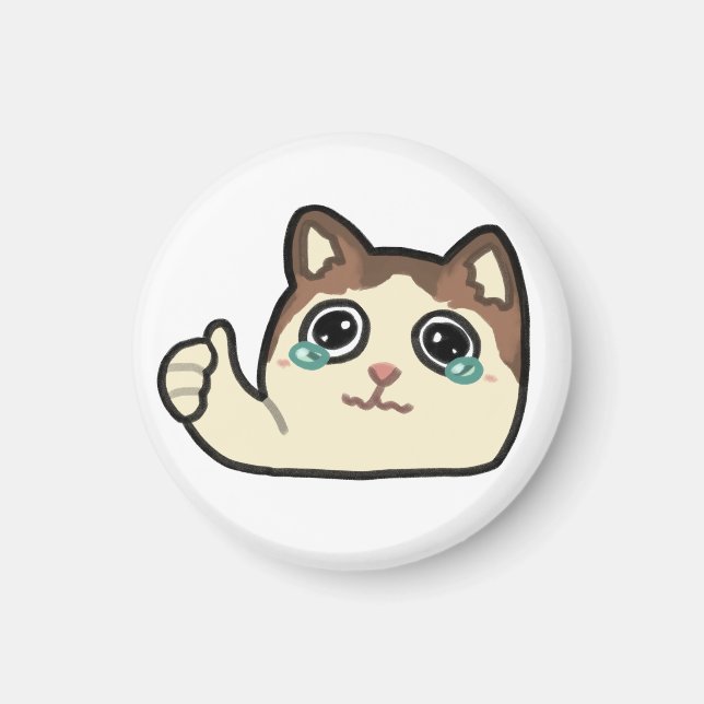 thumbs up crying cat magnet (Front)