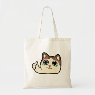 thumbs up crying cat tote bag