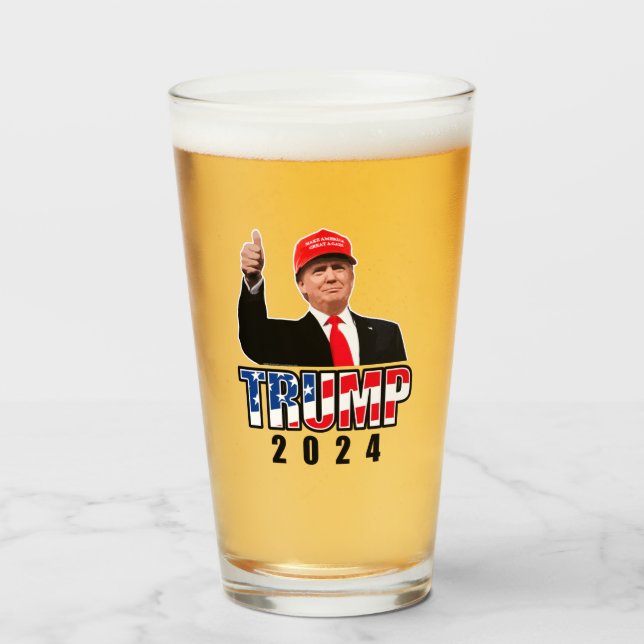 Thumbs Up Donald Trump 2024 Glass (Front Filled)