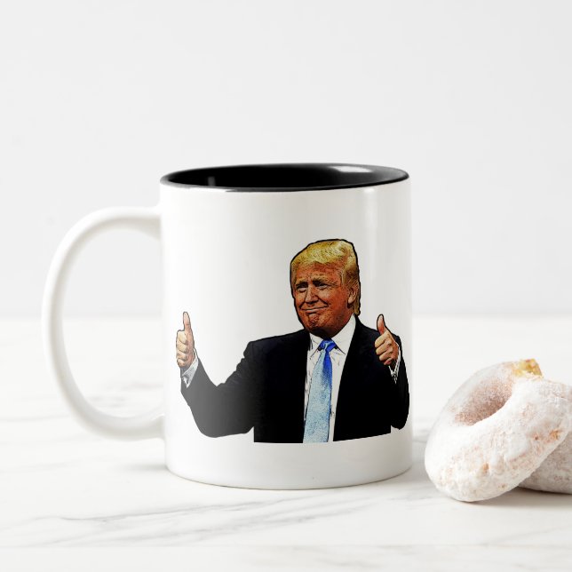 Thumbs up - Donald Trump Two-Tone Coffee Mug (With Donut)
