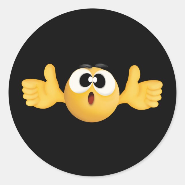 thumbs up emoji black and white, background classic round sticker (Front)