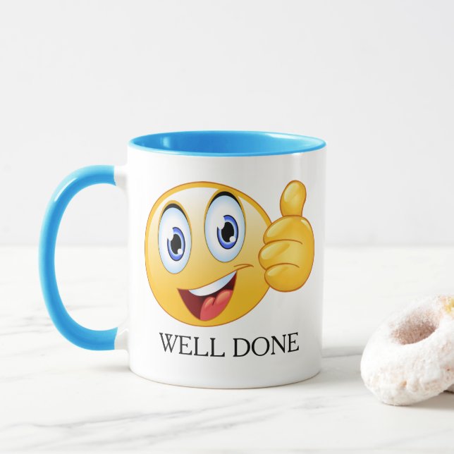 Thumbs Up Emoji Well Done Smiling Face Customised Mug (With Donut)