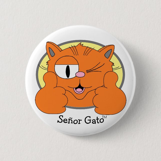 Thumbs Up Moustache Cat Winking Cartoon Cat 6 Cm Round Badge (Front)