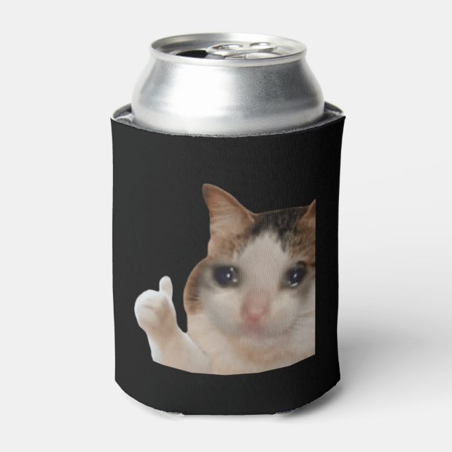 Thumbs Up Ok Cat Meme Double Sided Black Can Cooler (Can Front)