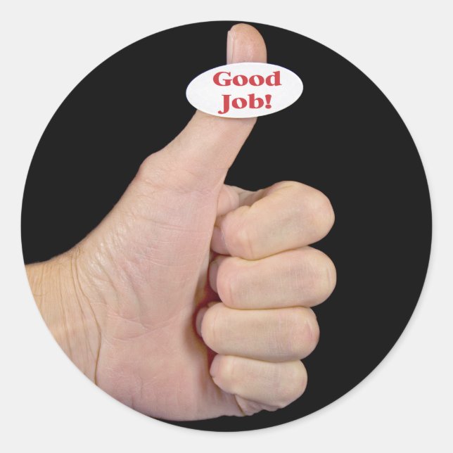 Thumbs Up on black Classic Round Sticker (Front)