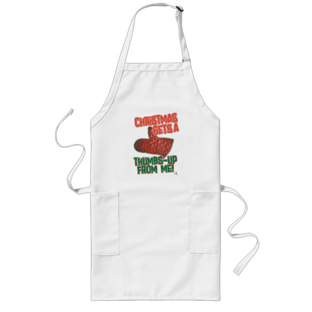 Thumbs Up Oven Mitt Christmas Slogan Joy Long Apron (Front)