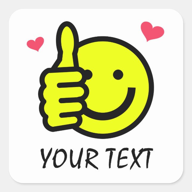 Thumbs Up Smile Face Custom Text Square Sticker (Front)